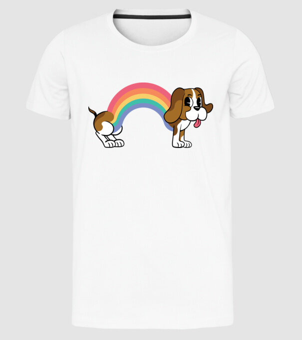 Beagle curcubeu model alb pe tricou
