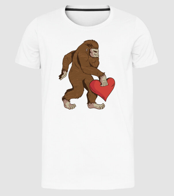 Bigfoot Yeti cu inimă model alb pe tricou