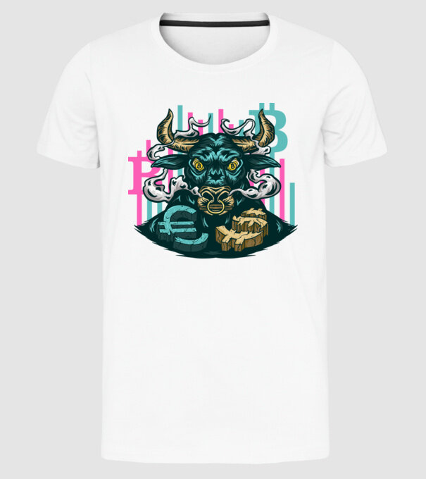 Taur Bitcoin model alb pe tricou
