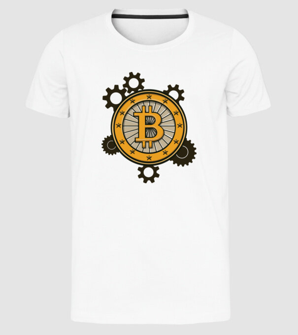 Mecanică Bitcoin model alb pe tricou