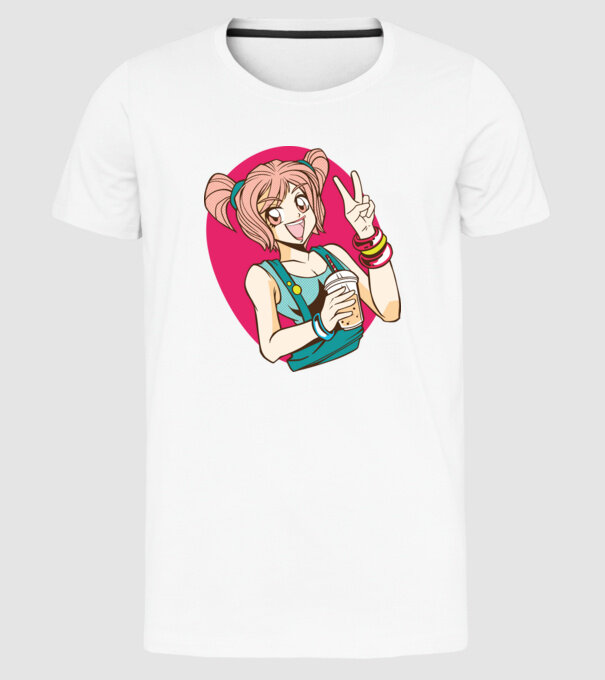 Bobba fată Anime model alb pe tricou