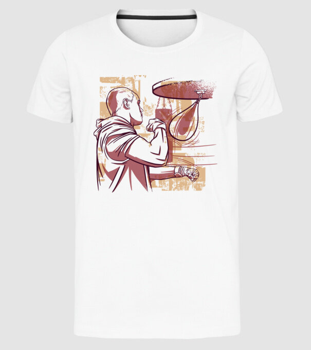 Pugilist model alb pe tricou