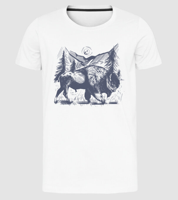 Bizon model alb pe tricou
