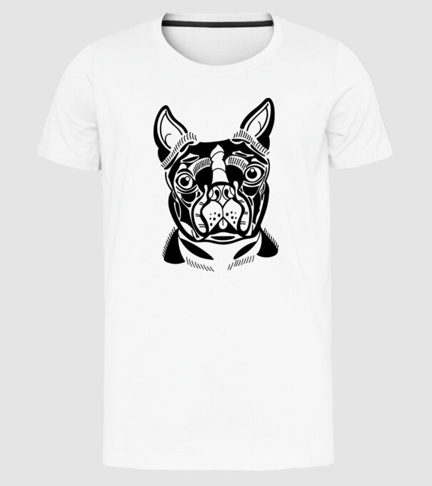 Câine Boston Terrier model alb pe tricou