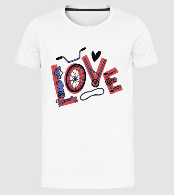 Love Bicicletă model alb pe tricou