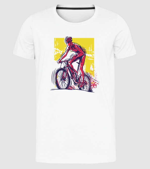 Ciclist model alb pe tricou