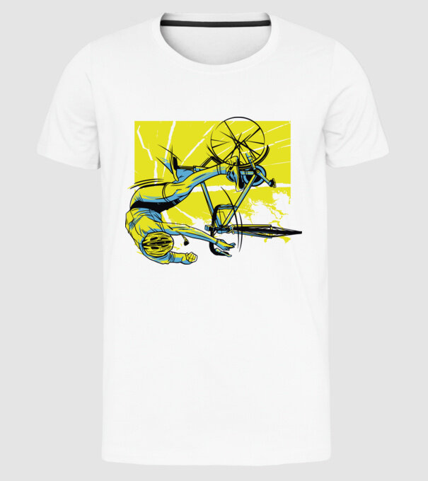 Cădere cu bicicletă model alb pe tricou