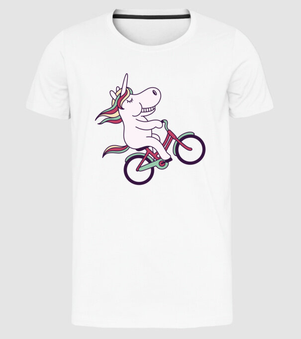 unicorn cu bicicletă model alb pe tricou