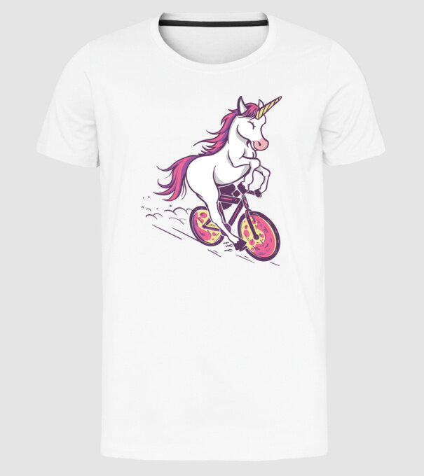 unicorn cu bicicletă model alb pe tricou