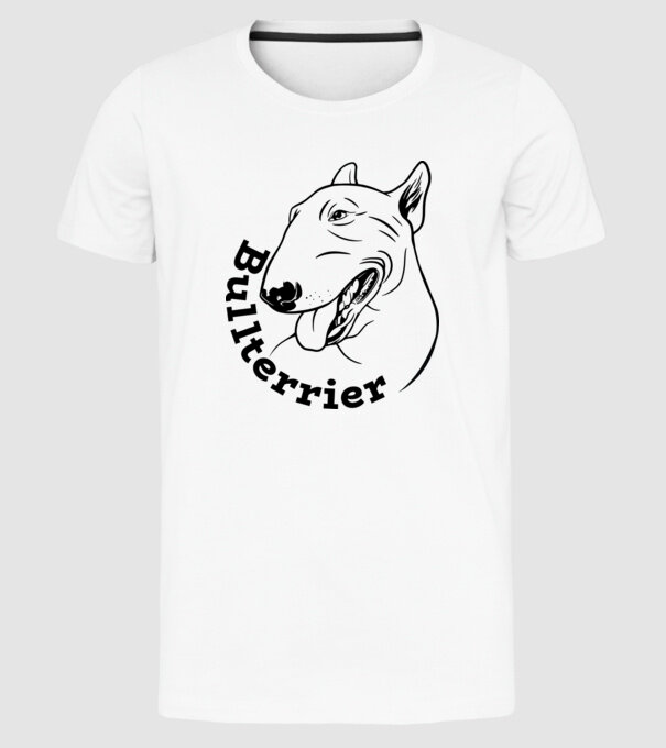 Bull Terrier model alb pe tricou