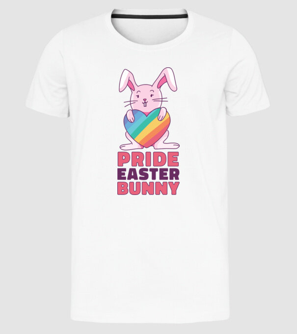 Iepurașul de Paște mândru model alb pe tricou