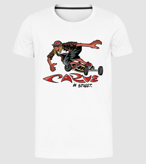 Carveboard Longboard model alb pe tricou