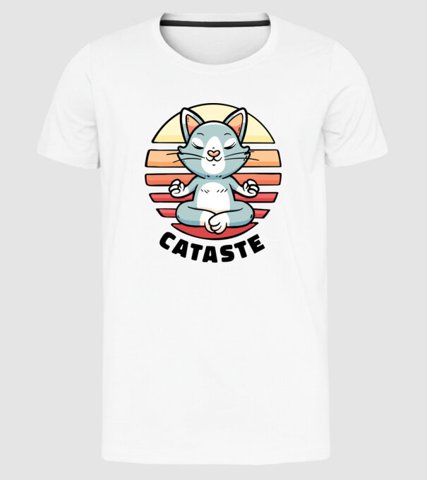 Pisică Cataste meditație model alb pe tricou