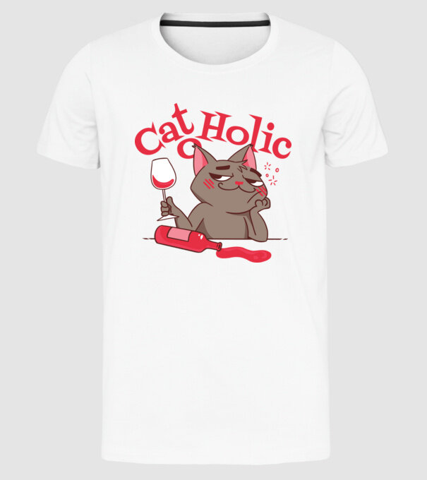 Catoholic - iubitor de pisici model alb pe tricou
