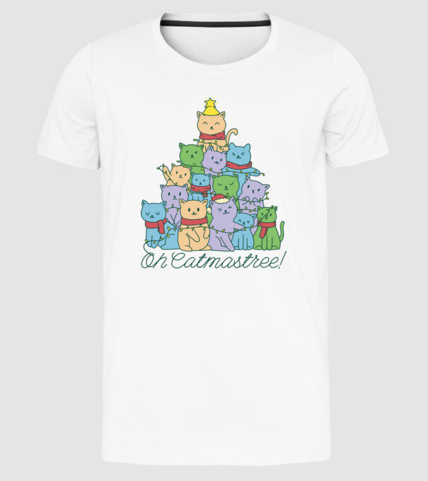 Pom de Crăciun Pisică model alb pe tricou