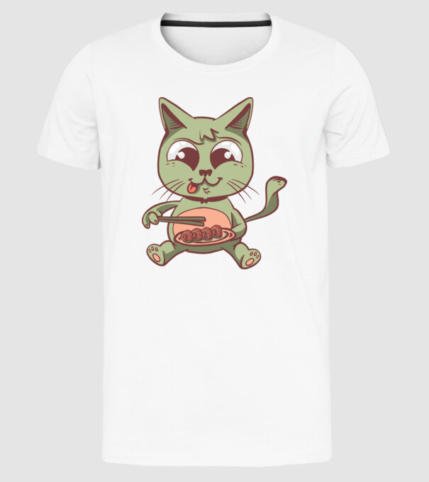 Pisică Sushi model alb pe tricou