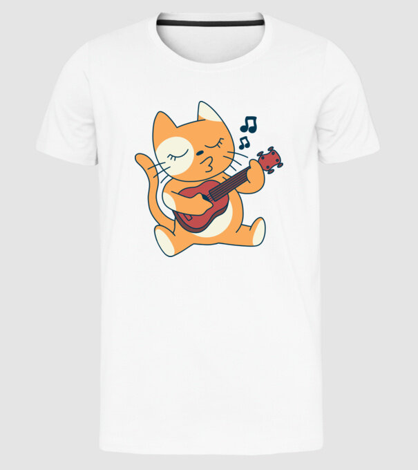 Pisică chitară Ukulele model alb pe tricou