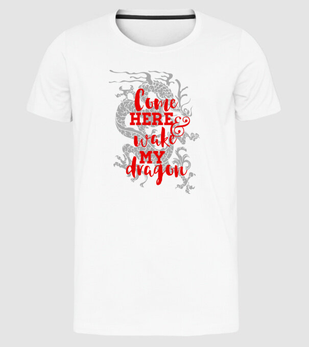 Come here and wake my dragon model alb pe tricou