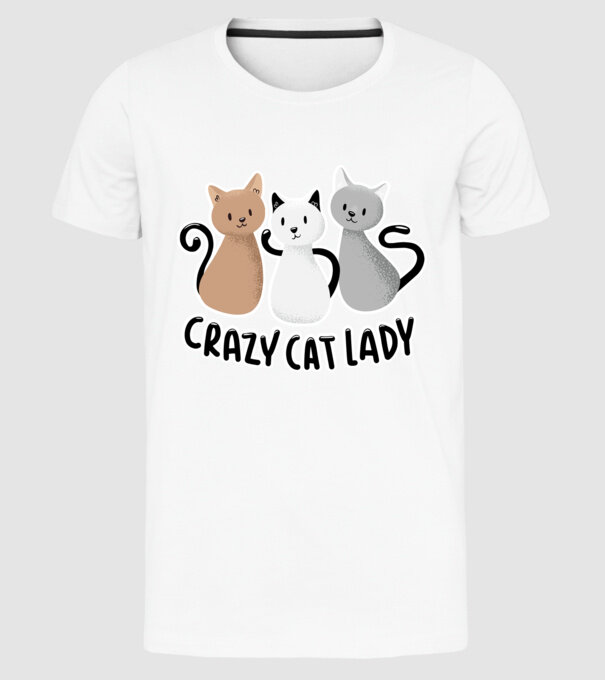 Crazy Cat Lady - fată nebună cu pisică model alb pe tricou