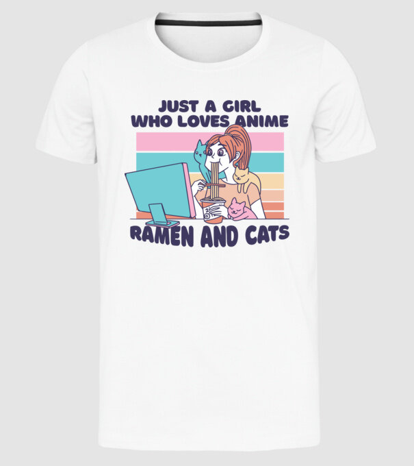 Doar o fată căreia îi place Anime, Ramen și pisicile model alb pe tricou