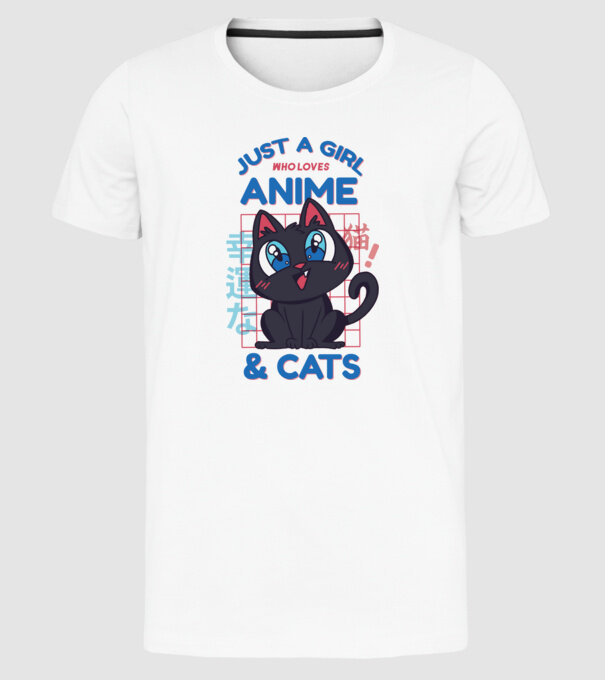 Doar o fată căreia îi place Anime și Pisicile model alb pe tricou