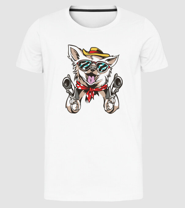 Chihuahua cu Pistol model alb pe tricou