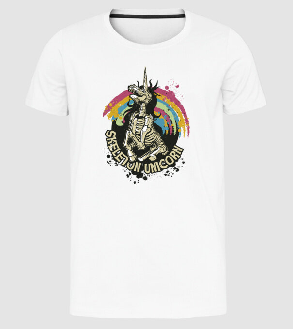 Schelet unicorn model alb pe tricou
