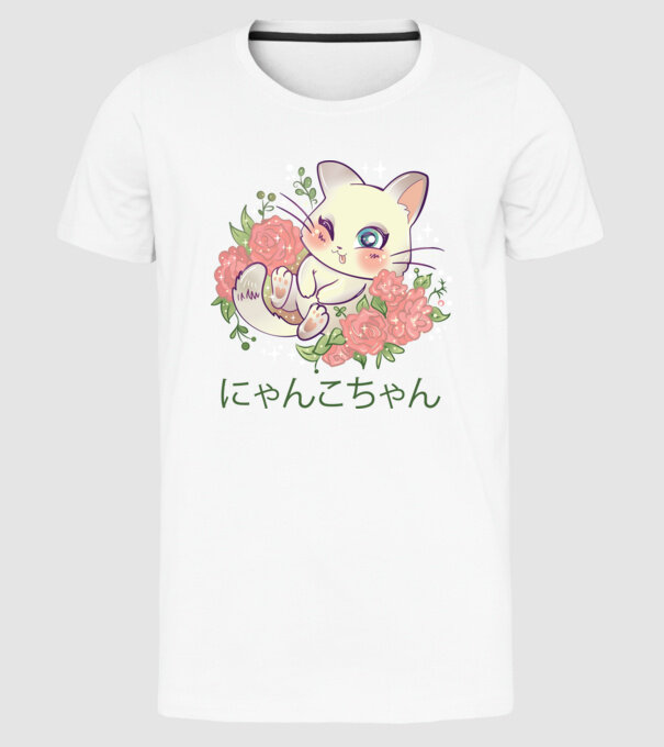 Pisicuță drăguță Anime model alb pe tricou