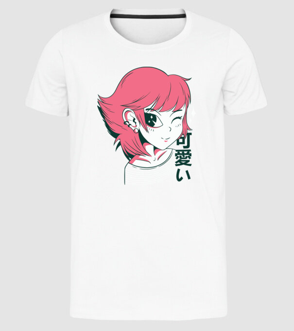 Fată drăguță Anime model alb pe tricou