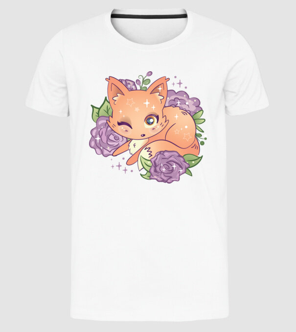 Vulpe Drăguță Anime model alb pe tricou