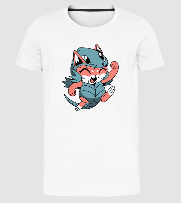 Pisicuță drăguță în costum de dragon model alb pe tricou