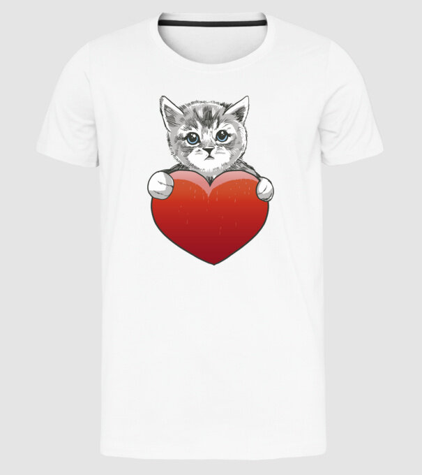 Pisicuță drăguță cu Inimă model alb pe tricou
