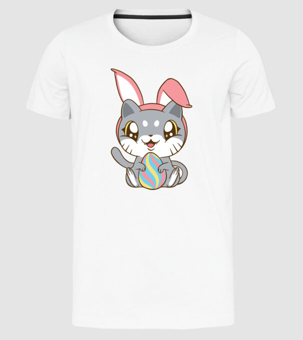 Pisicuță drăguță de Paște model alb pe tricou