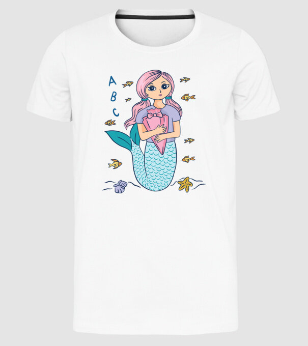 Sirenă Școlăriță drăguță model alb pe tricou