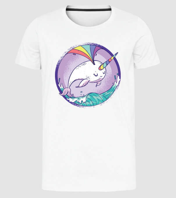 Unicorn drăguț Balenă - Narval model alb pe tricou