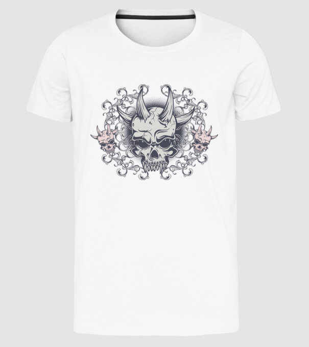 Devil Skull model alb pe tricou