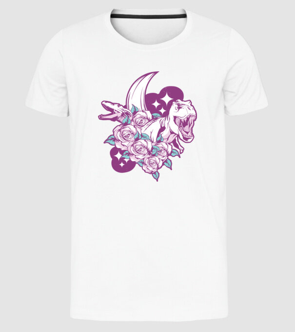 Dinozaur cu trandafiri model alb pe tricou