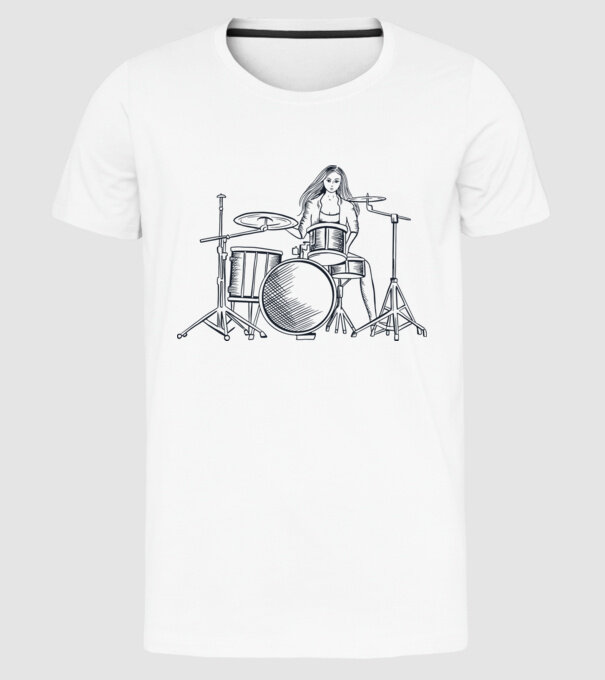 Fată Bateristă model alb pe tricou