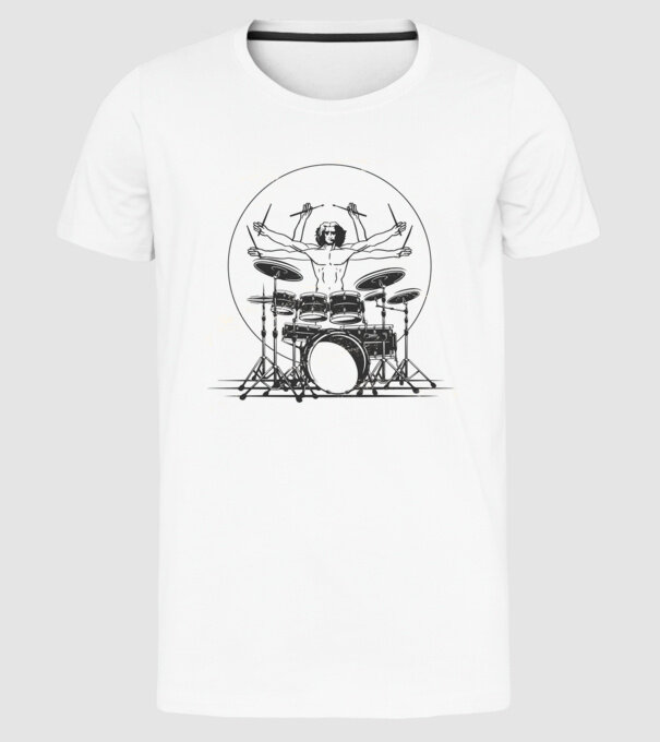 Baterist Vitruvian Da vinci model alb pe tricou
