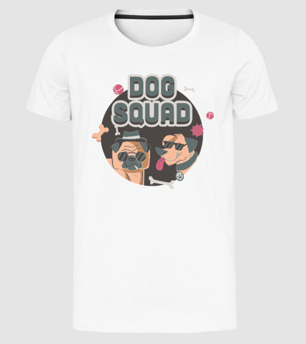 Dog squad model alb pe tricou