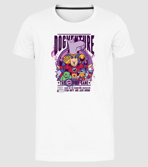 Dogventure The Bone Game model alb pe tricou