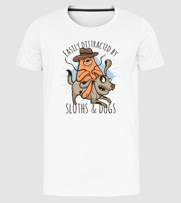 Easily Distracted by Sloths & Dogs model alb pe tricou