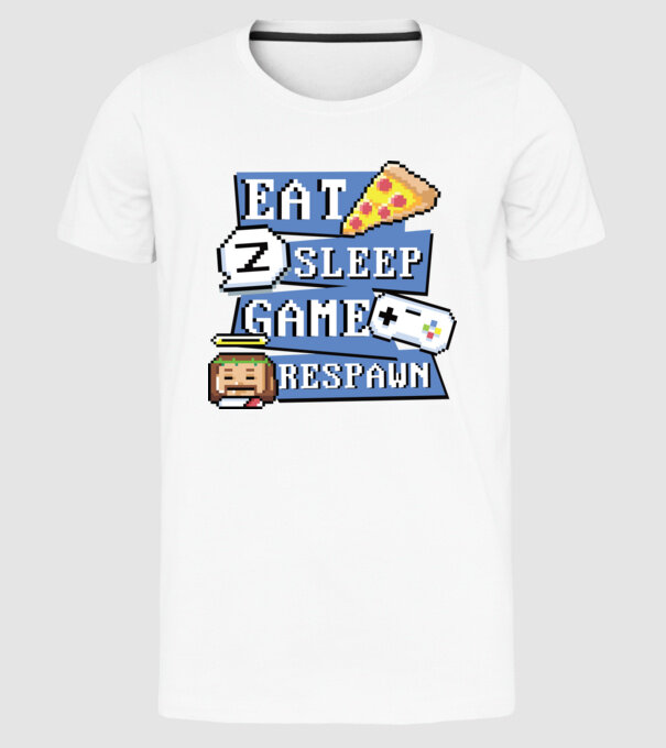 Eat, Sleep, Game respawn model alb pe tricou