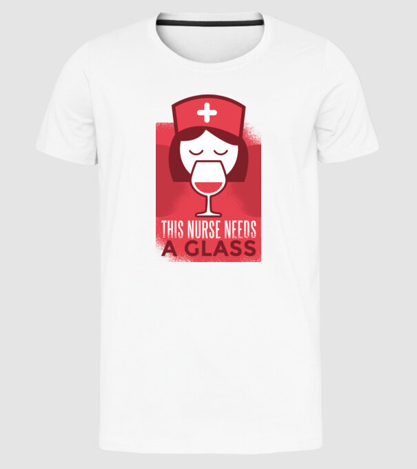 Această asistentă are nevoie de un pahar de vin model alb pe tricou
