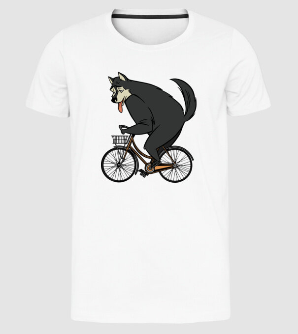 Lup pe bicicletă model alb pe tricou