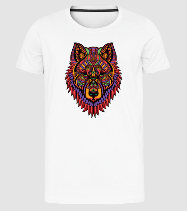 Cap de lup model alb pe tricou