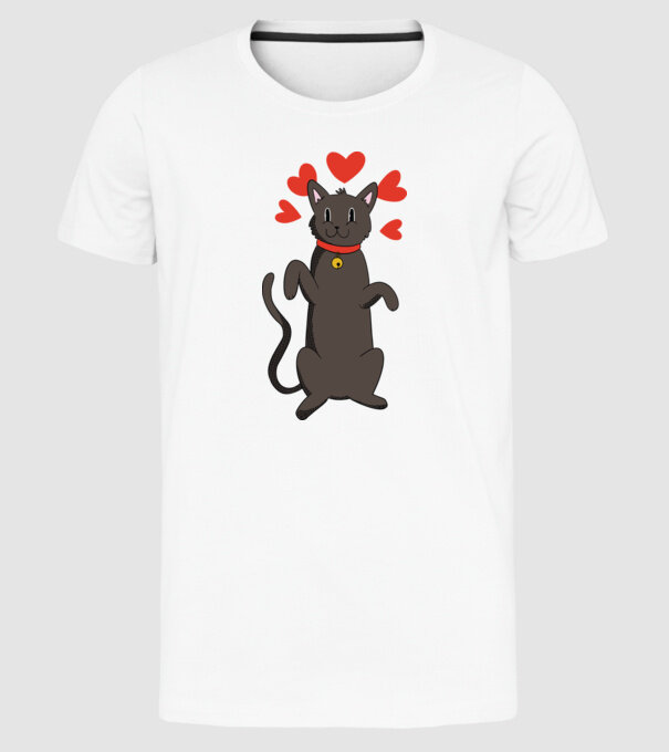 Pisică neagră dragoste model alb pe tricou