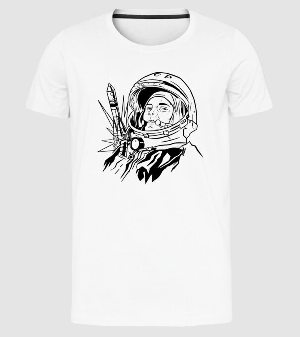 Astronautul Gagarin model alb pe tricou