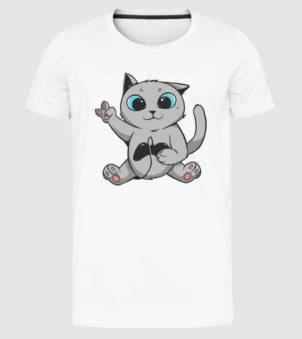 Pisică Gamer model alb pe tricou