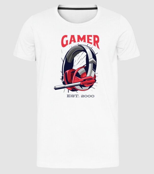 Gamer est. 2000 model alb pe tricou